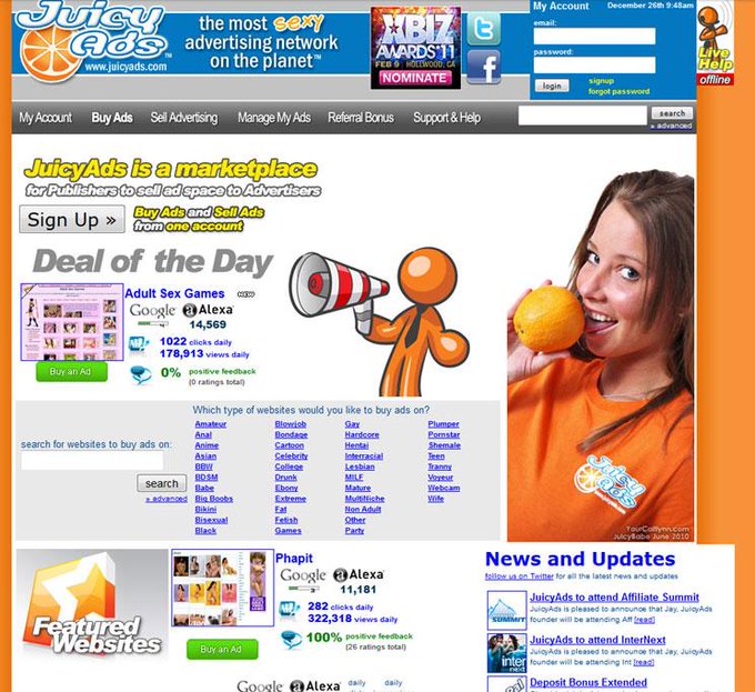 JuicyAds front page design right before our first award as 2011 XBIZ Traffic Service of the Year  #ThrowbackThursday<a href="/tag/throwbackthursday"class="tags"><span>#throwbackthursday</span></a>