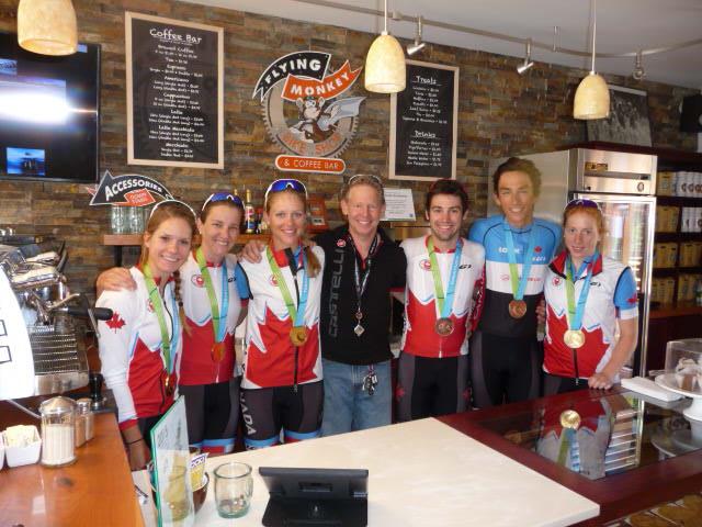 FlyingMonkeyBik's tweet photo. A special thanks to the Cdn Cycling team who dropped in again this morning for a java at the Flying Monkey. http://t.co/y4y6SgB72F