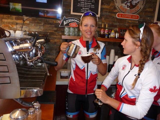 FlyingMonkeyBik's tweet photo. Jasmin and Kirsti pulling shots on the espresso machine. http://t.co/cRQSnkuFmb