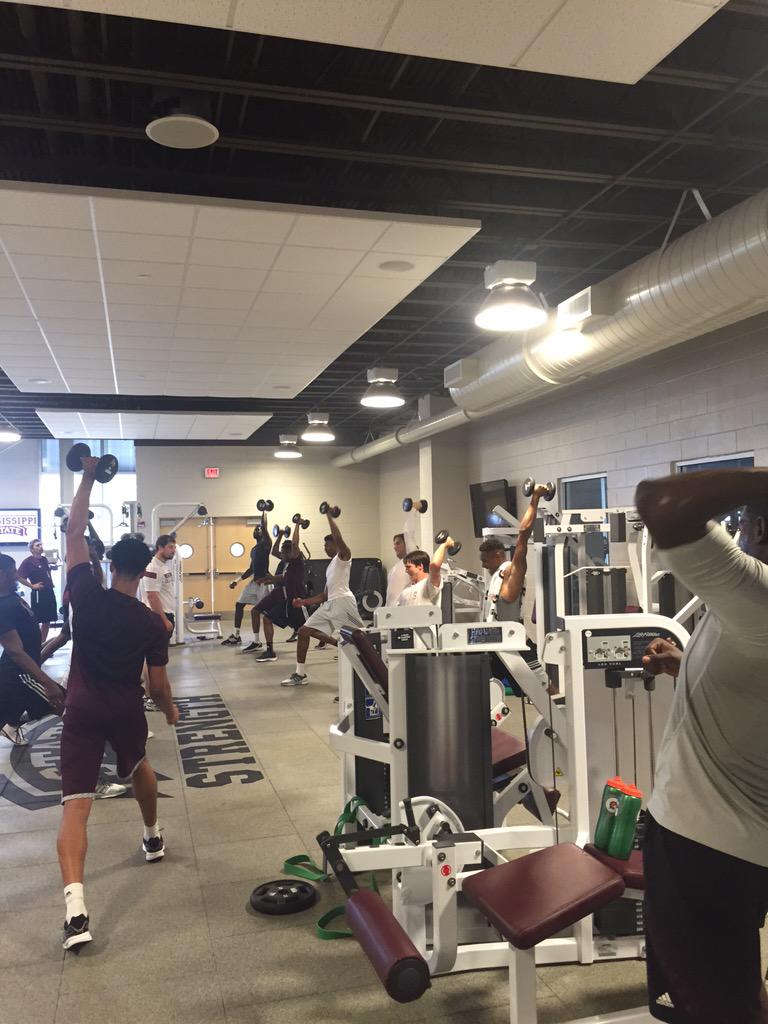 The weight room is in the process of changing.. <a href="/CoachDeets/">David Deets</a> has made room for some new activities! #HailState #DogUp