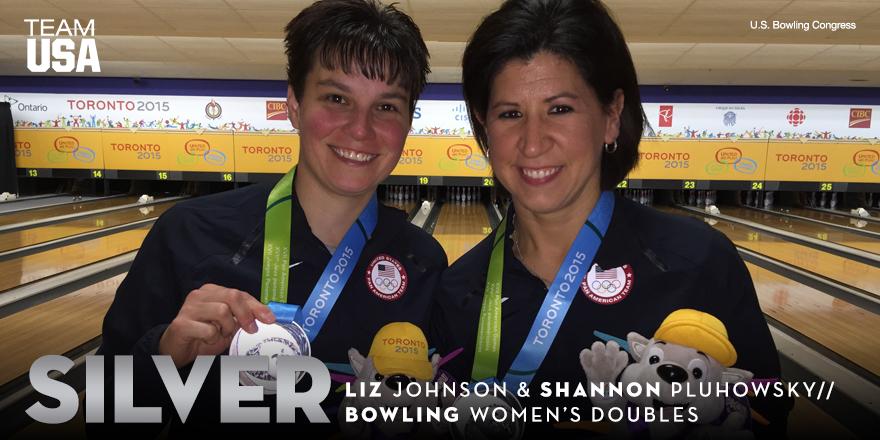 TeamUSA's tweet image. CONGRATS to Liz Johnson &amp;amp; Shannon Pluhowsky on taking silver in women's bowling doubles at #TO2015!

#GoTeamUSA 🎳🇺🇸