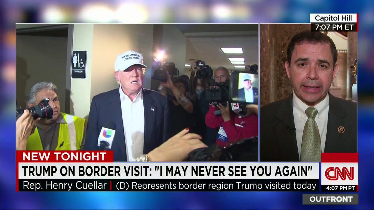 OutFrontCNN's tweet photo. .@RepCuellar on Trump's visit to Mexico border: FBI stats show the border has a lower crime rate than the nat'l rate. http://t.co/TAvD7xRp67