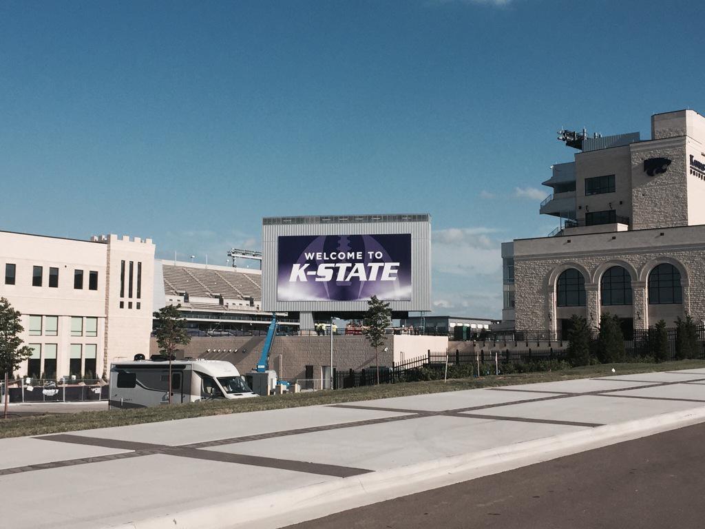 More progress at Bill Snyder Family Stadium as a "Welcome to K-State" sign is installed on the new NW video board!