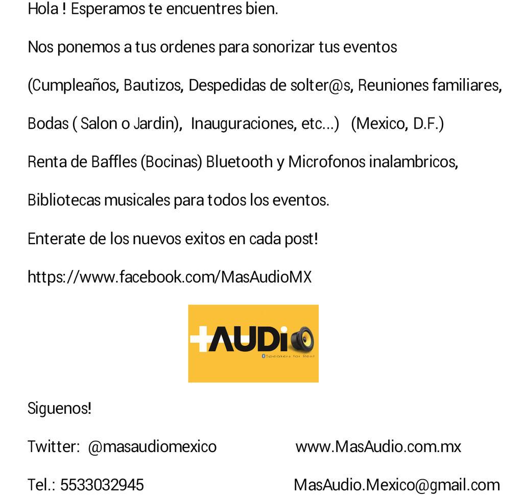 masaudiomexico's tweet photo. @Ranchosanmike RT☆Grx
C/Tweet #Nueva #Musica
https://t.co/LDqmhyRAbZ

#Renta de #Audio #DF
https://t.co/VnigVcu2fp http://t.co/N2DlNnjn01