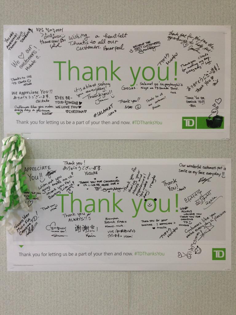 michelecchen's tweet photo. #TDThanksYou So proud to be working for a company that puts so much thought in making our customers day extra special http://t.co/TYlKOZR7yu