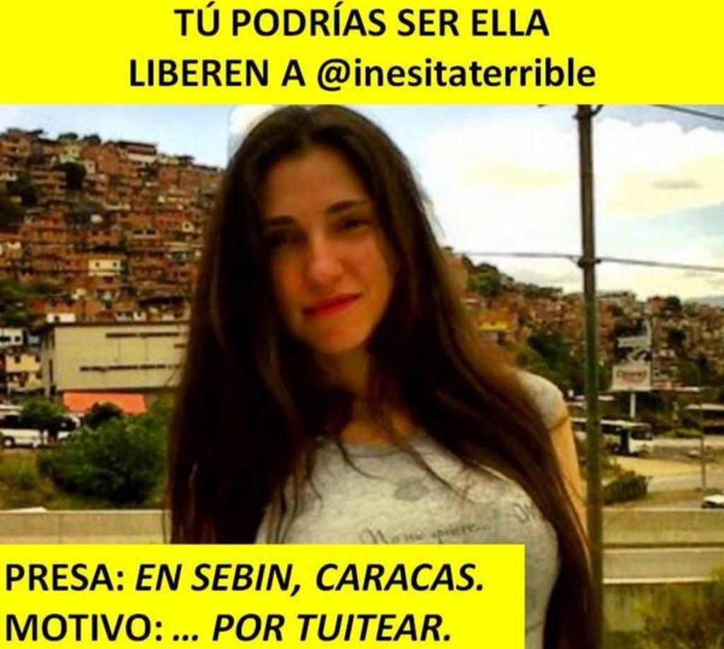 maguvera's tweet photo. “@Mov_LV: #concluOLVIDADOS @inesitaterrible SECUESTRADA DEL REGIMEN X TUITEAR http://t.co/mvSbDq3Ku3 @LaMejorURBE @VenezuelaAnons #RUV