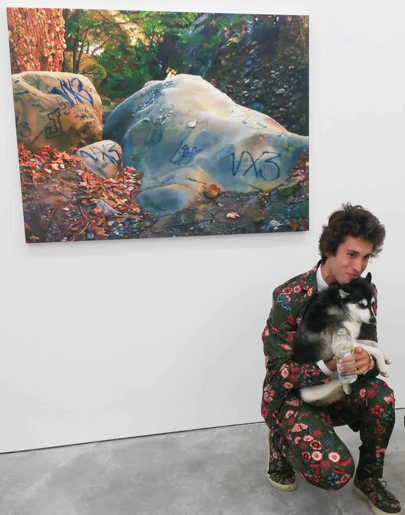 ArtObserved's tweet photo. The artist #JackGreer in front of 'Family Portrait' at his 'Landmark' opening tonight at #HowardSt #StillHouseGroup http://t.co/LCMuQKwTKi