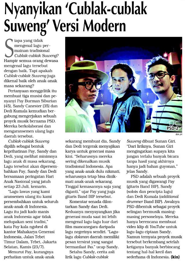 PSD - Cublak-cublak Suweng di Harian Warta Kota edisi Jumat, 24 April 2015. Ayo lestarikan budaya bangsa!