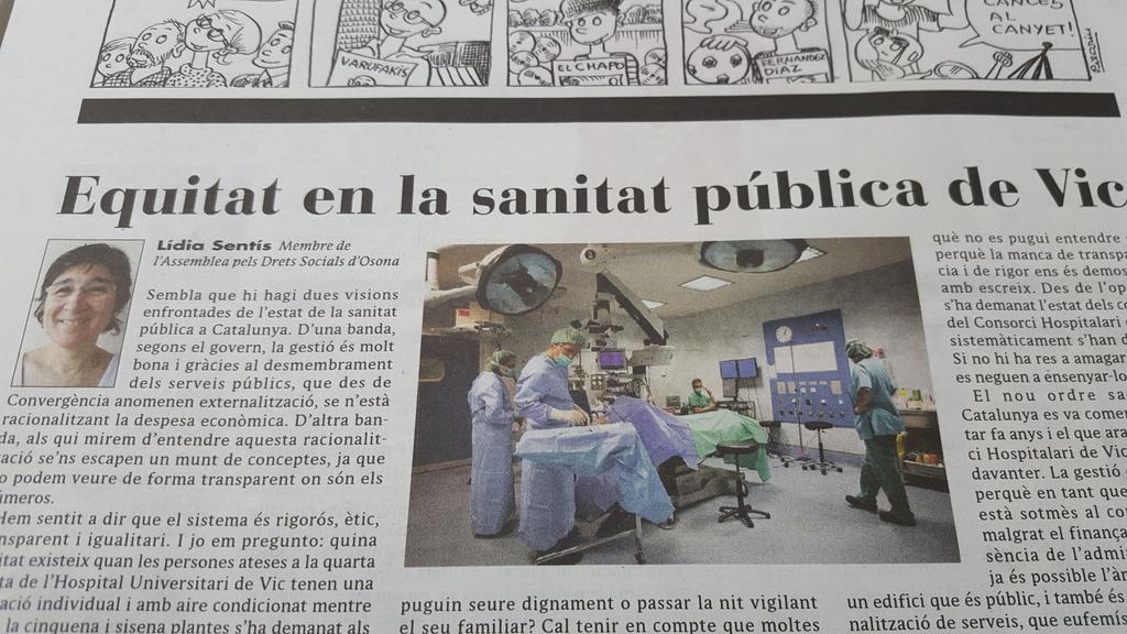 Avui article de la Lídia Sentís de l'ADSO a <a href="/el9nou/">El 9 Nou</a> sobre la falta d'equitat en la sanitat pública de #Vic i #Osoba
