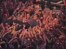 Best pic of #SpringsteenLeeds and the whole tour!!! as we carry Bruce to the stage who's the #tosser ordering pizza?