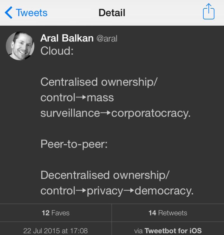 AralBalsack's tweet photo. Hypocrite reminder. 

“We’re building Indie Cloud”

“CLOUD IS EVIL” http://t.co/wfDMO4O5Xo