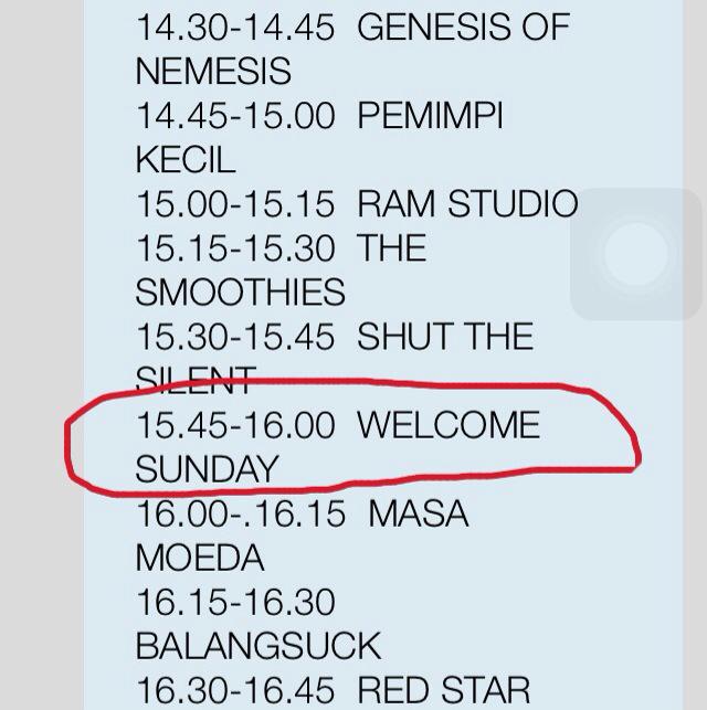 Welcome Sunday has a show on 2015-07-25 at @ EUPHORIA #1 in Batam