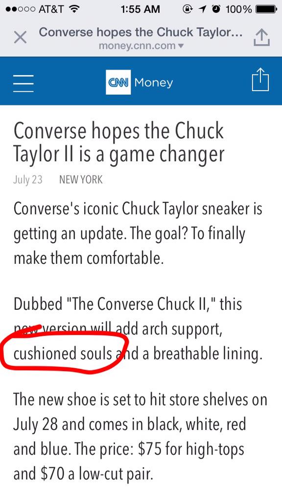 vonnestar's tweet image. Aw, who doesn't want a cushiony soul? #editingfail #copyediting #editing @CNNMoney @CNN @Converse #chucktaylor
