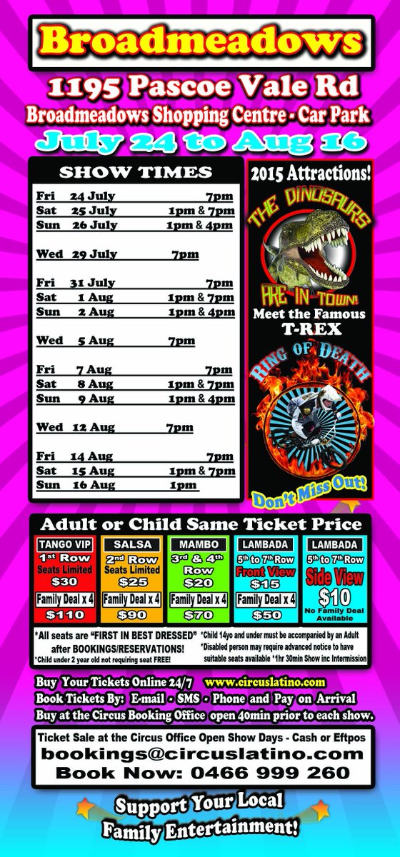 Roll up, Roll up to 1195 Pascoe Vale Rd, Broadmeadows! Showing Tonite til 16 Aug - Don't Miss Out!#AcroCatz #Dinosaur