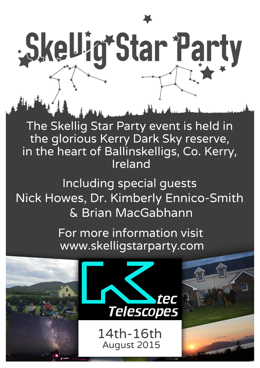 KtecTelescopes's tweet photo. Skellig Star Party 2015 is 3 weeks away. Ktec Telescopes are delighted to be the main sponsor of this event. #SSP2015 http://t.co/ZzU1QKJ31a