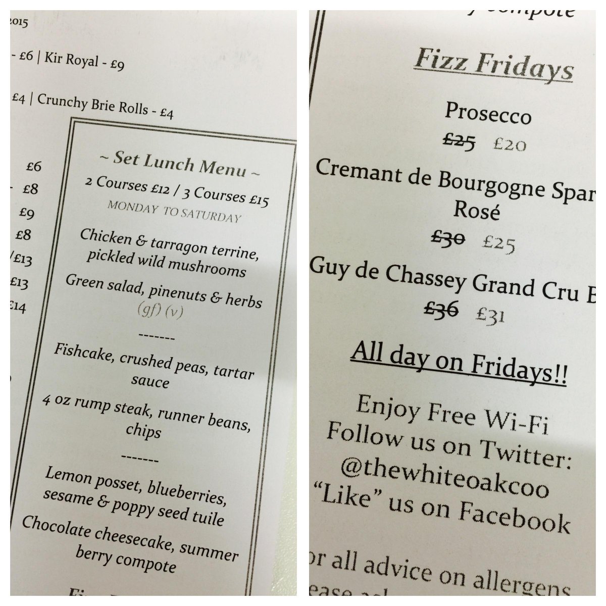 very tasty looking set lunch menu & dont forget its FIZZ FRIDAY! #amazinglunch #fridayfeeling
