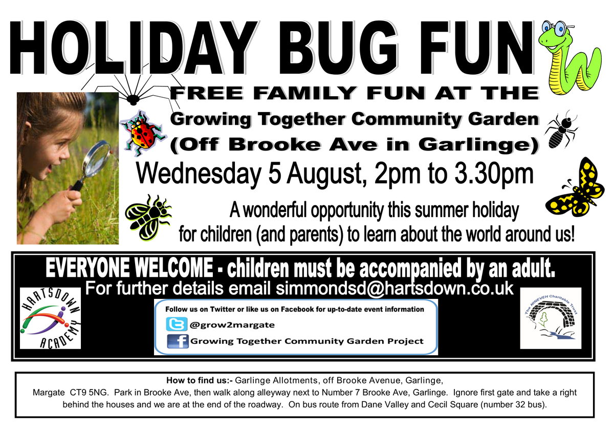 grow2margate's tweet photo. Bookings now being taken for our free family Bug event in Margate on Weds 5 August. http://t.co/tV4AocdApI