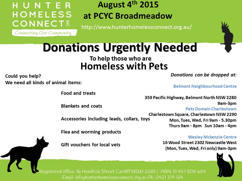 #legup Help the Homeless with pets. Newcastle, Lake Macquarie and Hunter NSW region