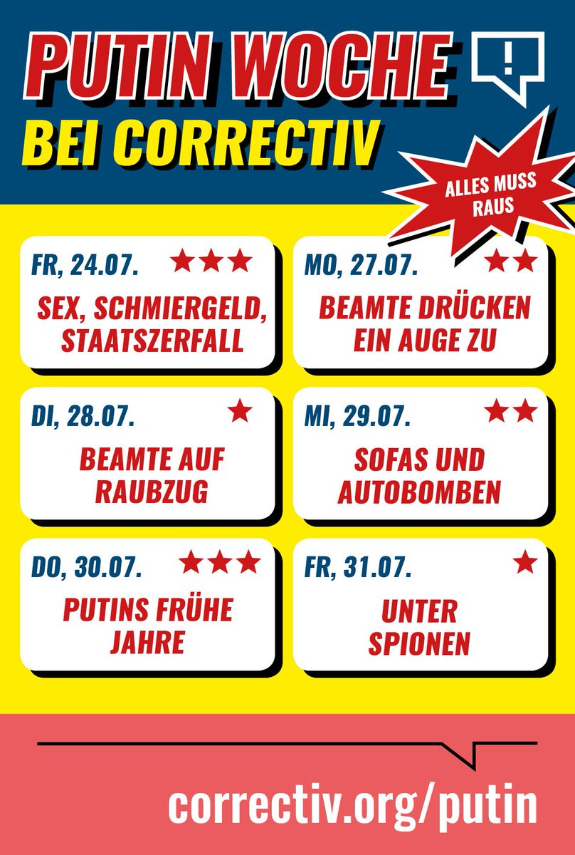 Putin-Woche bei <a href="/correctiv_org/">CORRECTIV</a>. Jeden Tag eine Story. Alles muss raus. correctiv.org/putin