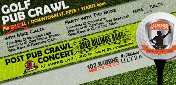 1025TheBone's tweet photo. HEAD'S UP! Weather has caused us to move the #BonePubCrawl. Join us Aug. 28th!! http://t.co/ZlHyoUocun