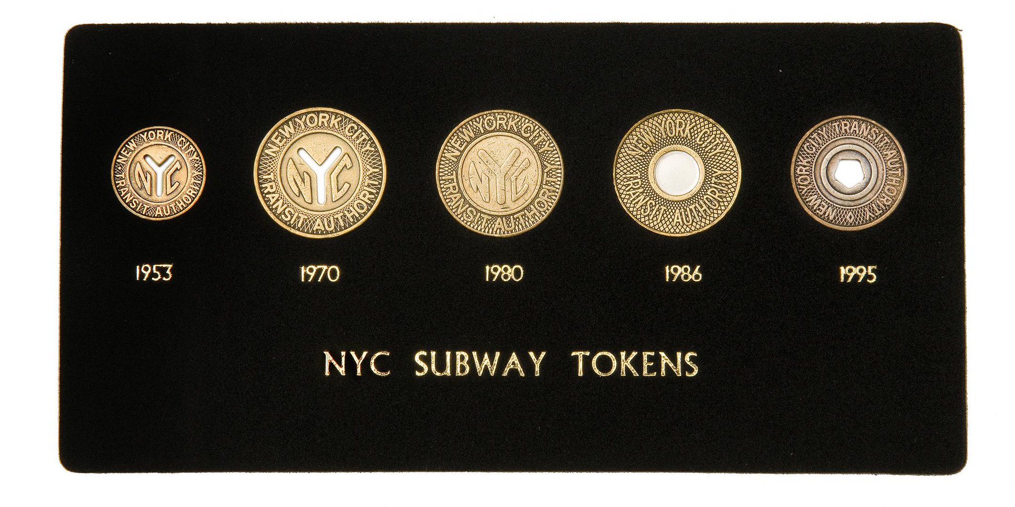 Five (5) NYC Subway Tokens, 5 Boroughs Vintage Transit Token, Pentagon