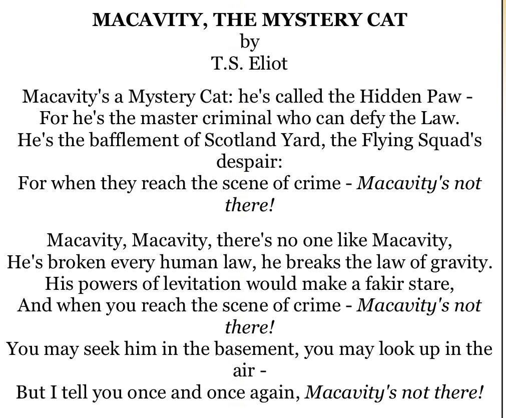 Macavity The Mystery Cat Lyrics
