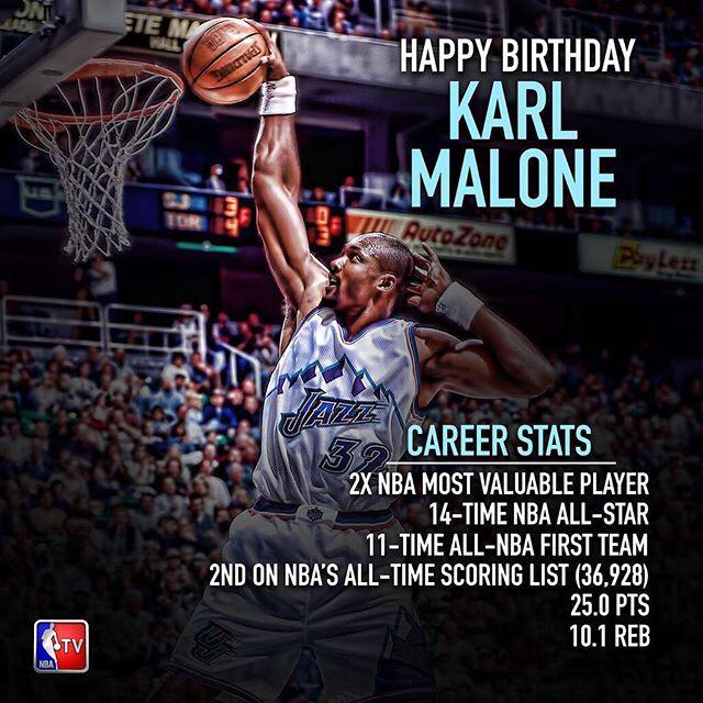 Happy 52nd Birthday to the legend, Karl Malone!!!  