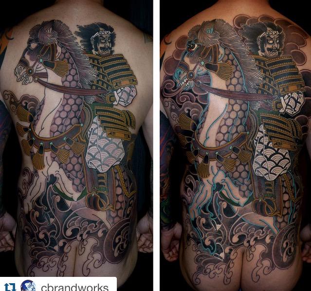 NurseMaryJInk's tweet photo. #backpiece #backtattoo #backtatt #japanesestyle #samurai #samuraitattoo http://t.co/SlBZX32nYr