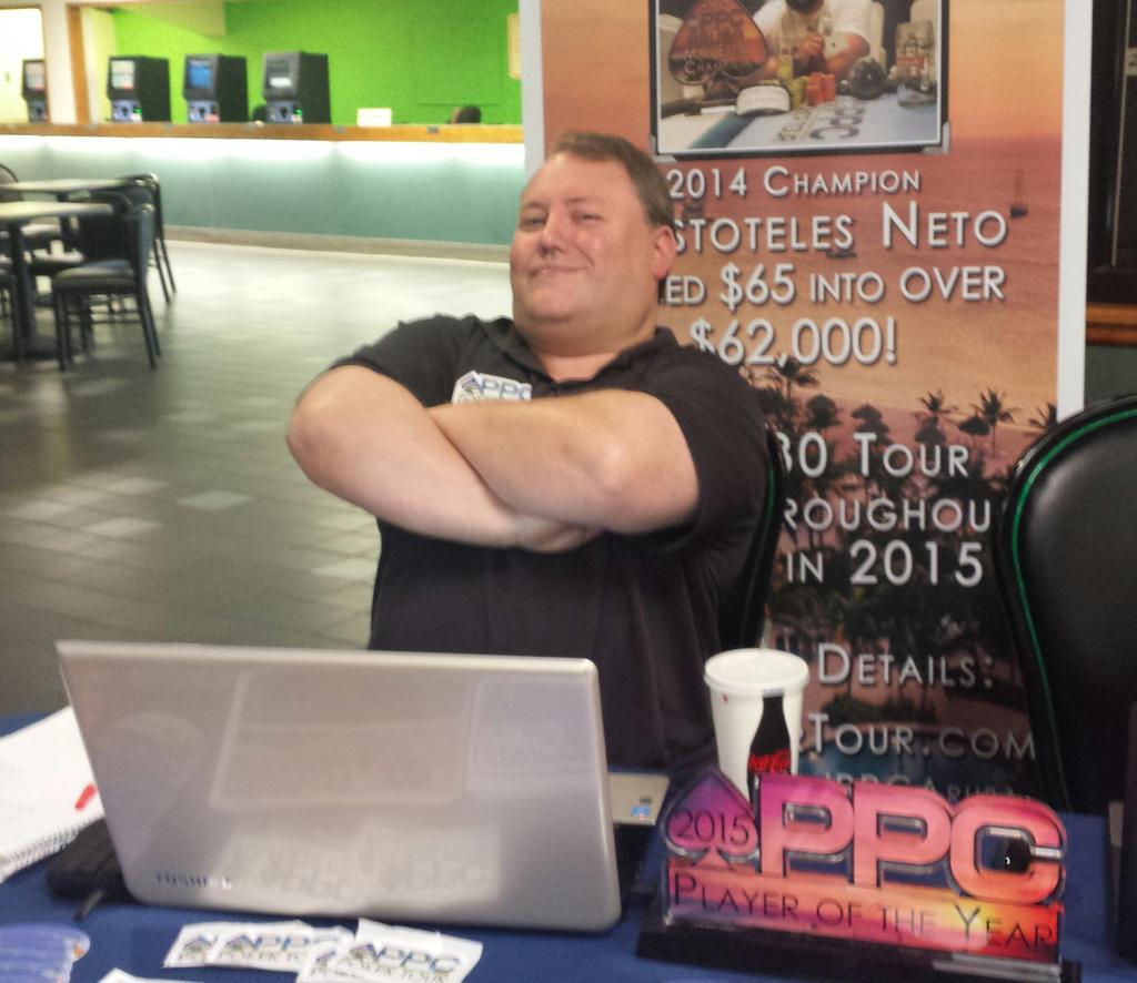 PPCPokerTour's tweet photo. The smirk says it all. @MarkAHoke of the @MarkHokeShow officially has this mojo back! #PPCNaples #Mr$50K http://t.co/nd44HSgUNs