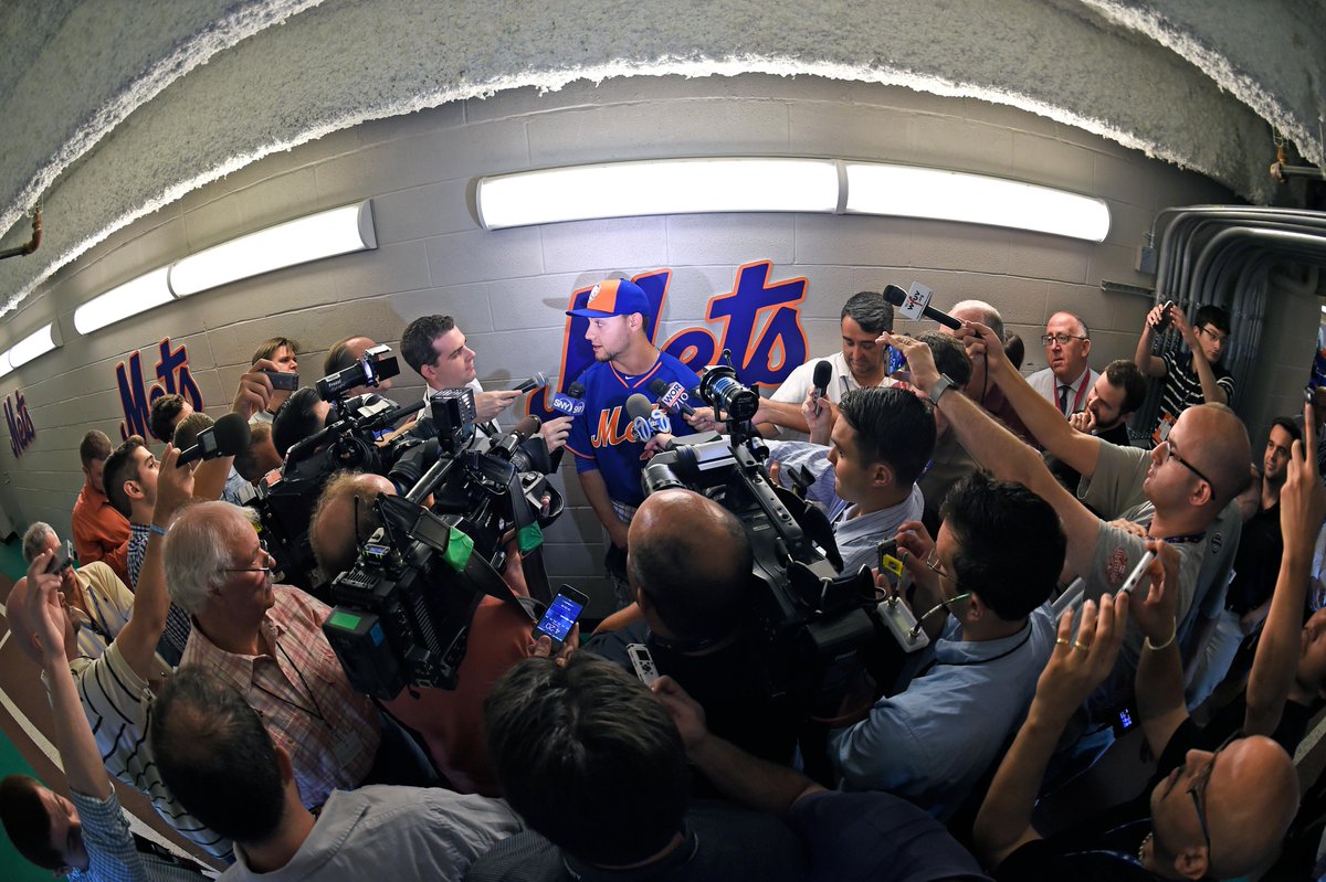 The NY media welcomes <a href="/mconforto8/">Michael Conforto</a>. #Mets