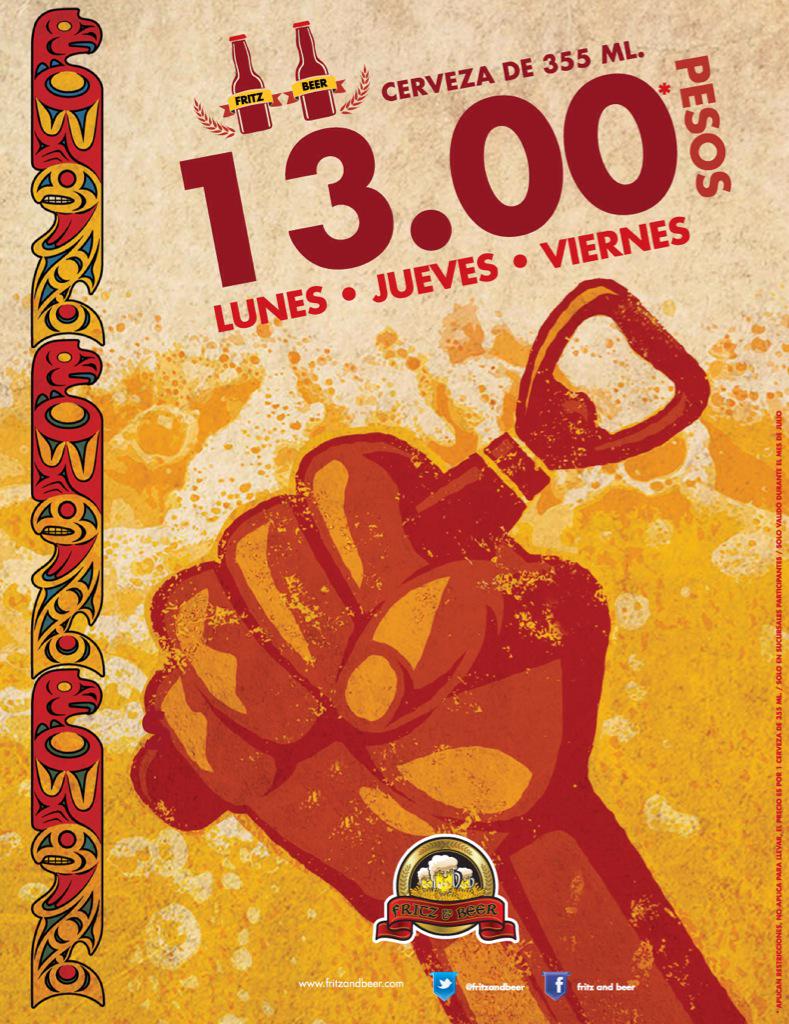 fritzandbeer's tweet photo. Bebiernes de Fritz!!! Los esperamos para comenzar tu fin #13pesos #estilofritz #yamevi http://t.co/PsHTKhw1GX
