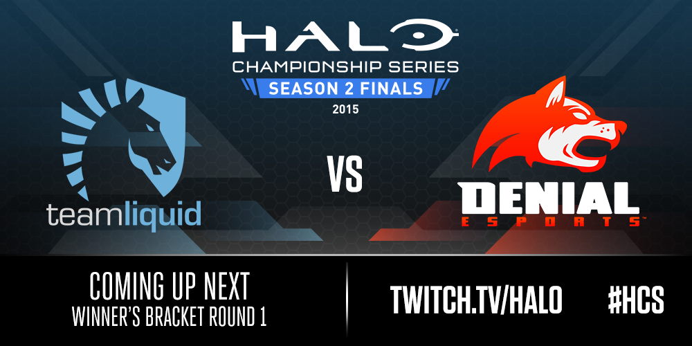 Halo's tweet photo. Winner's Bracket Round 1 concludes with @DenialEsports vs @TeamLiquidPro. Watch here: http://t.co/dda9QxPbLG #HCS http://t.co/HEviVzhkMF