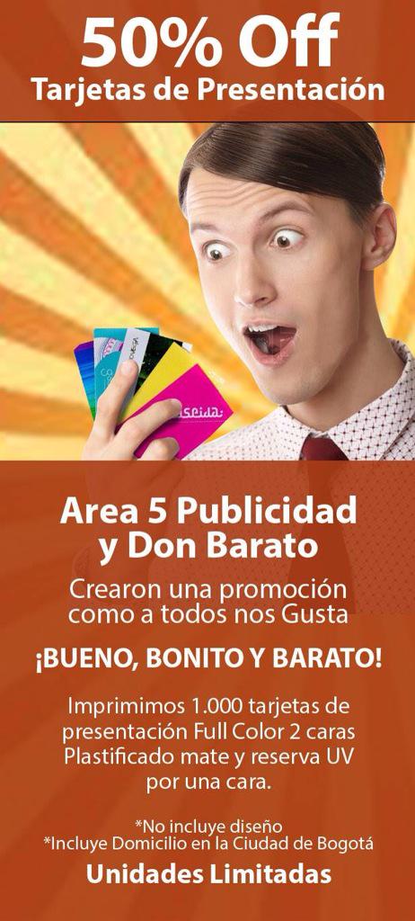 AREA5PUBLICIDAD's tweet photo. Una promoción como a todos nos gusta #BuenoBonitoYBarato. Sus tarjetas de presentación por solo $35.000.  3205515101 http://t.co/g1TBr9INKj