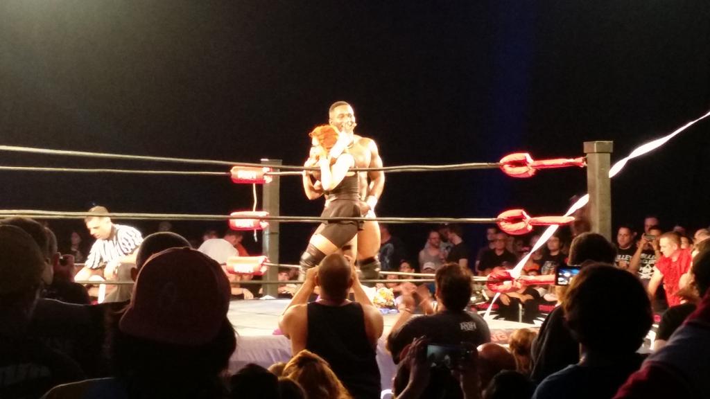 ringofhonor's tweet image. .@CedricAlexander and @itsvedatime embrace, holding up deuces. Another huge win for Cedric! #DBD13