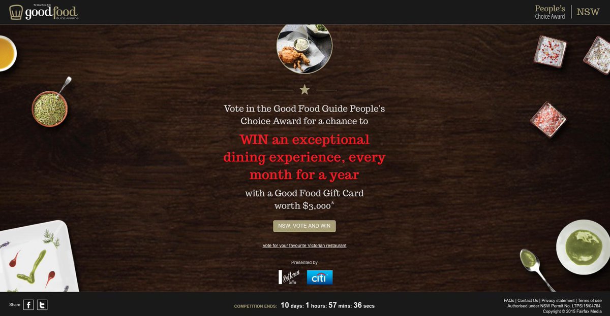 VOTE FOR US in The People's Choice Award, part of The Sydney Morning Herald Good Food Guide.. fb.me/2Zoksgzaz