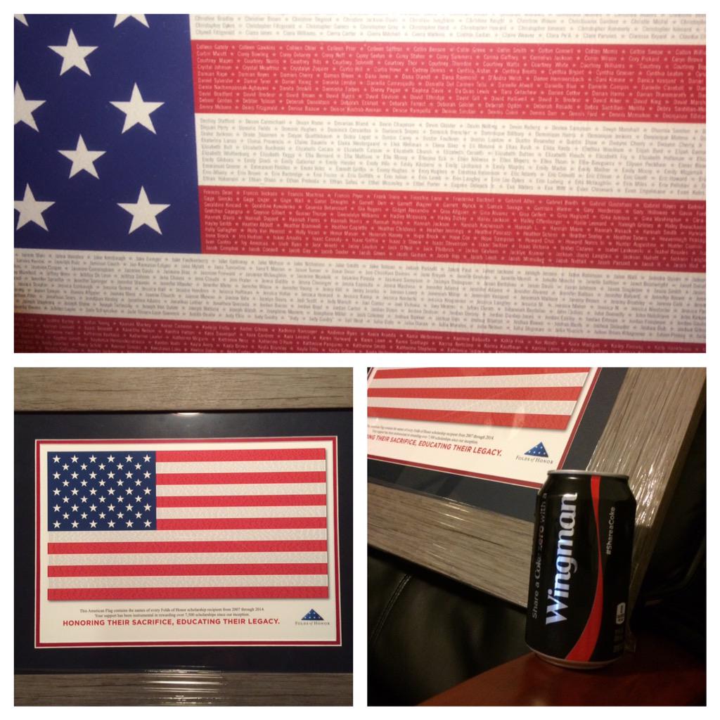 johnkim's tweet photo. Incredible gift from my family at @FoldsofHonor. U.S. Flag, made up of scholarship recipient names. #AlwaysAWingman http://t.co/N5ZqoSrBew