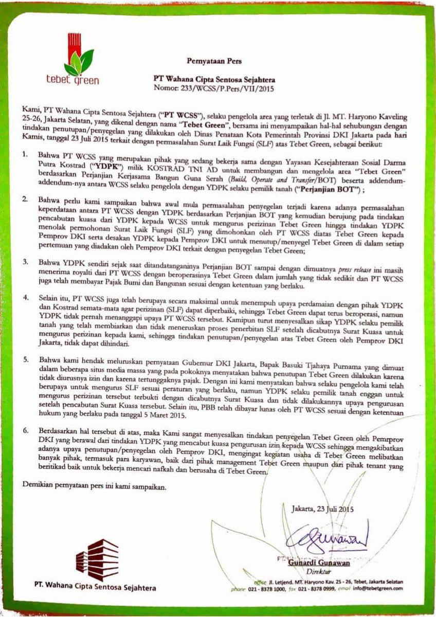 Press release. <a href="/kompascom/">Kompas.com</a> <a href="/detikcom/">detikcom</a> <a href="/republikaonline/">Republika.co.id</a> <a href="/basuki_btp/">Basuki T Purnama</a> #TebetGreen #PressRelease