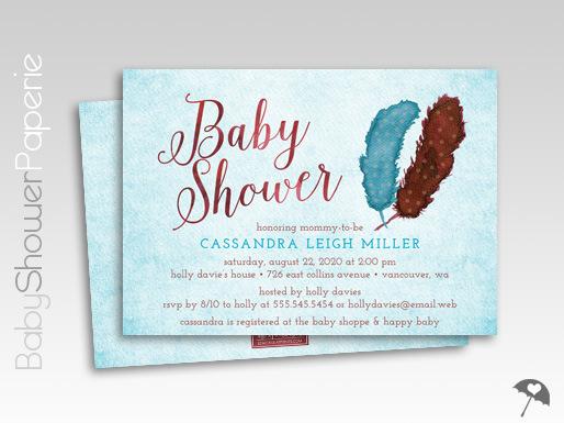 Painted Watercolor Feathers Baby Shower Invitations babyshowerpaperie.com/2015/07/painte…