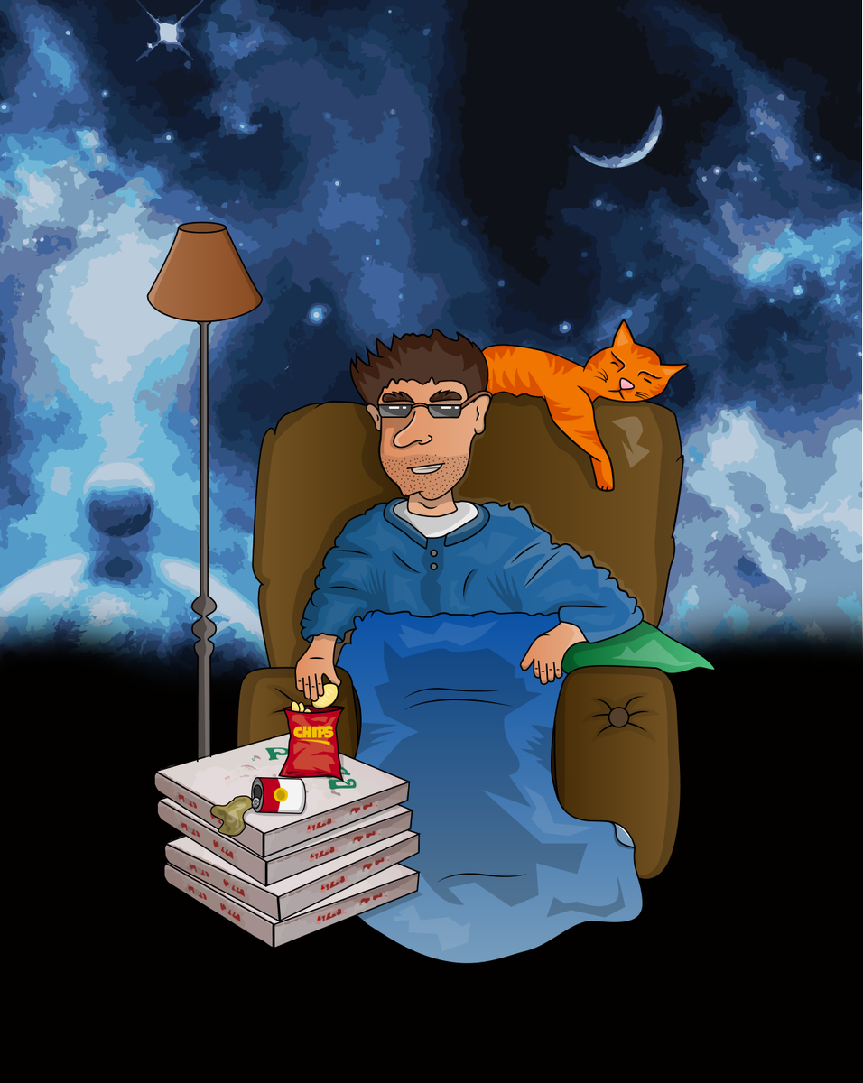 owldesignlab's tweet photo. Check out my galaxy couch potato illustration! #illustration http://t.co/HkmraOr3hO