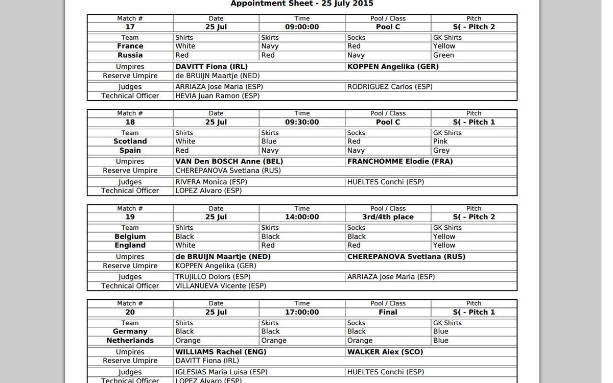 #EHYC2015 APPOINTMENT SHEET FOR TODAY <a href="/eurohockeyorg/">EuroHockey</a>