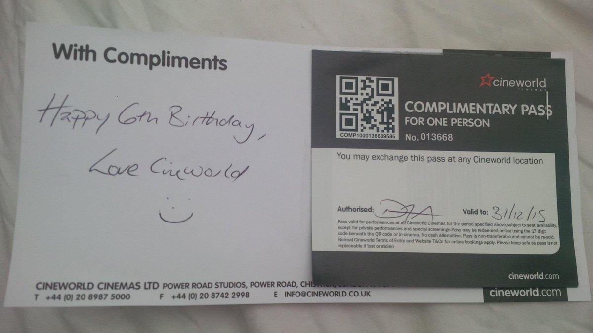 RateYourNandos's tweet photo. Thank you so much for the birthday present @Charnley & @cineworld, we're nearly 6 years old! #RYN6 #Nandos 🎂🎈🎉🎬🐔 http://t.co/8qud04wfWK