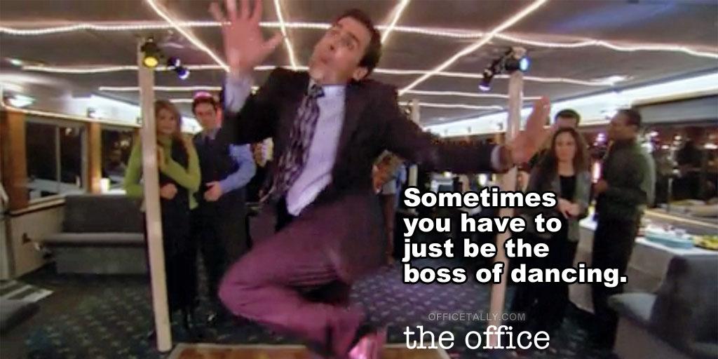 OfficeTally's tweet photo. Sometimes you have to just be the boss of dancing. http://t.co/B8z2IK4o1G #HappyNationalDanceDay #TheOffice http://t.co/MpLEqjnRHs