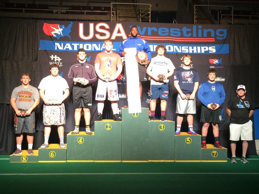 MoWestWrestling's tweet image. C Boyles on the medal stand at #Fargo2015