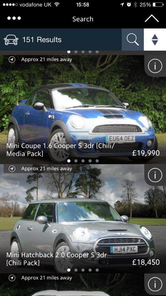 Marshall_MINI's tweet photo. Ridgeway's rather beautiful and functional Used Cars App is now available. Download it here. https://t.co/CHQZuJDUtI http://t.co/AauUCgcR0j