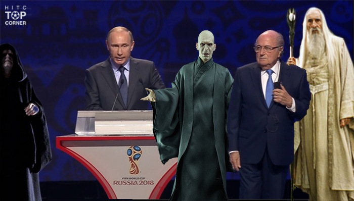 elecspo's tweet image. The League of Evil together at last. #WorldCup2018 #Putin #Blatter
