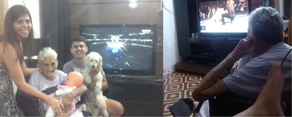 Danielvitu's tweet photo. @canalCombate Olha só  Dona Ana Araujo de Mossoró-RN  com 90 anos curtindo o combate com seus netos Daniel e Larissa! http://t.co/MC1GPDXjGB