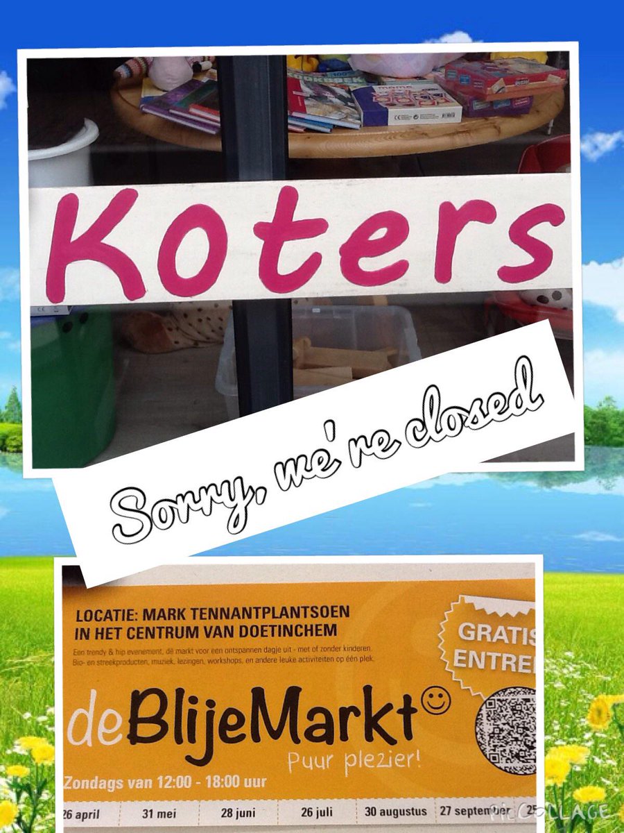 Zondag geen #blijemarkt voor <a href="/KotersDchem/">Koters Kinderspul</a> en ook geen #koopzondag. 
maar in augustus zijn we er weer bij! #Doetinchem