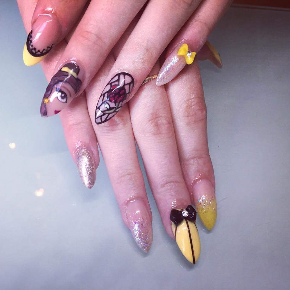 HartleyCarly's tweet photo. How amazing are my nails #disneynails #disney #beautyandthebeast #bellenails #lovethem done by @CharliJepson http://t.co/LR9MbN2pNq