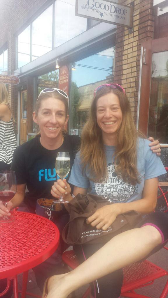 TeamIcePinnacle's tweet photo. Enjoying some wine and watching while Jane, Felicia, Tina, Sara, and Jill race an incredibly intense crit! http://t.co/FARntY2E8e