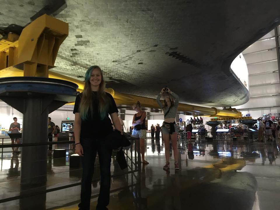 FRC4188's tweet photo. Alumna Erin yesterday under space shuttle #endeavour #ILookLikeAnEngineer #MITstudent http://t.co/T1NVqXYpcY http://t.co/EiCxmafIAG